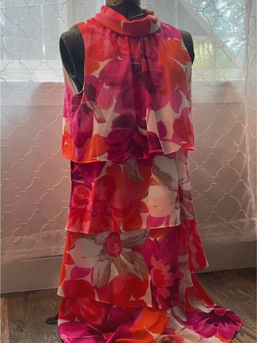 Women's Floral Tiered Dress - Pink Multicolored